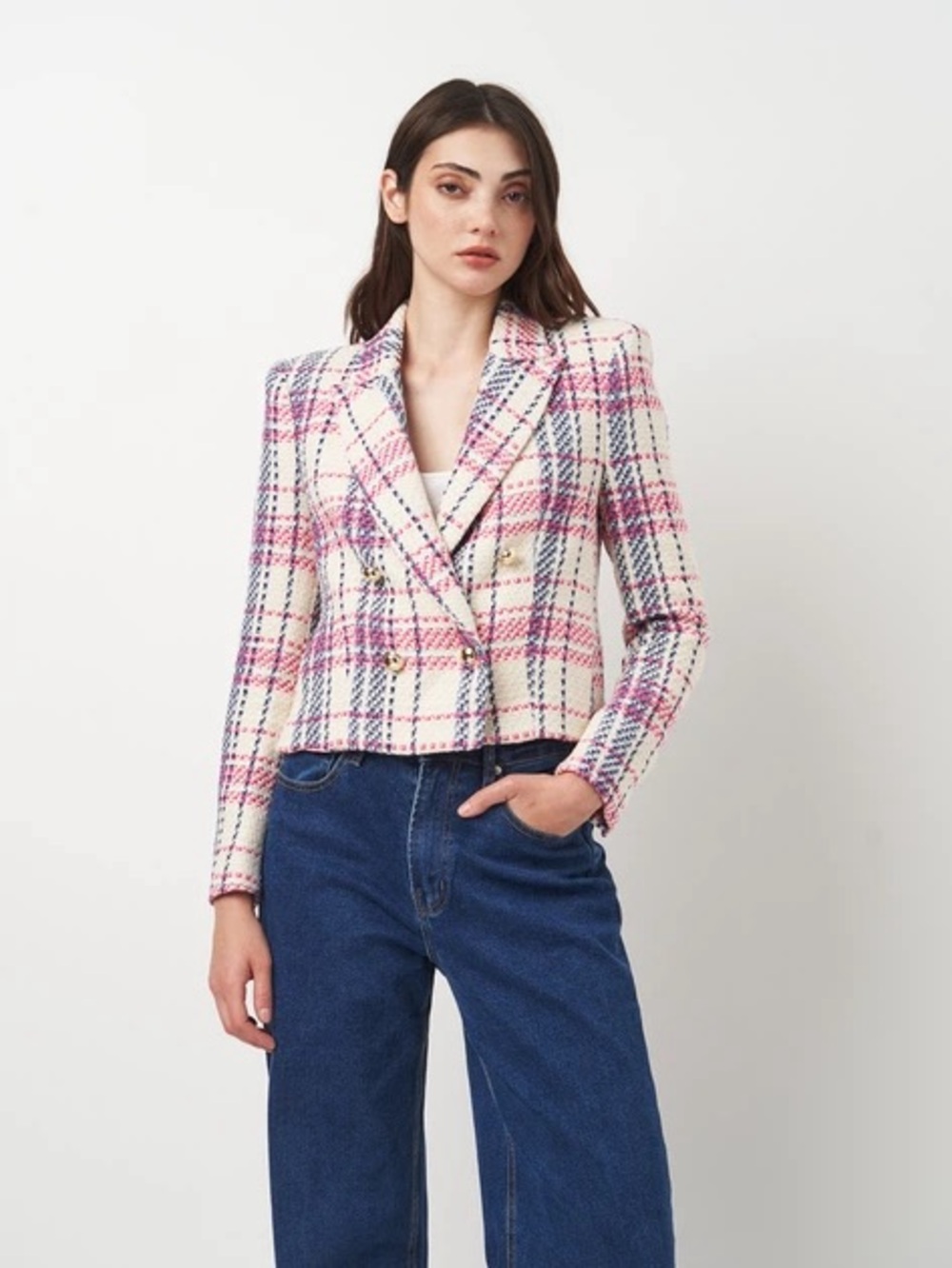 🔮 Zara Plaid Tweed Style Cropped  Jacket Size Extra Small EUC 🔮